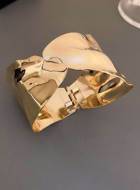 不规则金属褶皱开口手镯冷淡风夸张手环欧美轻奢高级感气质手饰