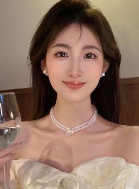 双层珍珠项链颈链女款轻奢小众高级感锁骨链设计感2024新款爆款