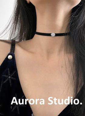 高级质感甜美颈链项链欧设计闪亮皓石choker百搭气质项圈丝绒锁骨