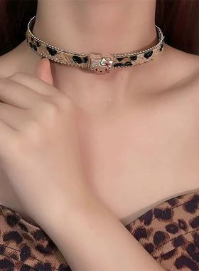 多戴款千禧辣妹Kitty豹纹choker颈链女秋冬毛绒项圈亚文化2024潮