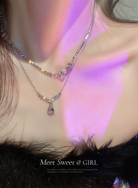 水晶镶钻爱心水滴双层项链女锁骨链网红气质时尚颈链脖子装饰配饰