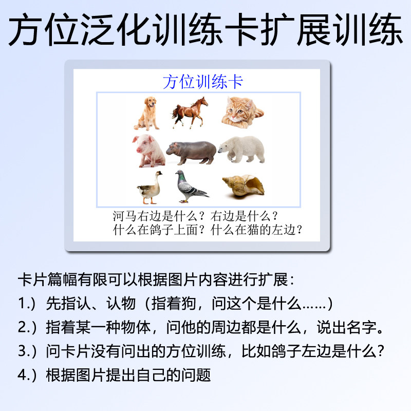 看图提出问题回答宝宝认知方位词方位泛化训练卡片自闭症宝宝教具
