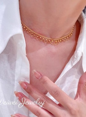 法式轻奢925银镀金女蕾丝项链