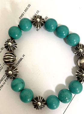 泰银十字架符文珠串蓝松石手串