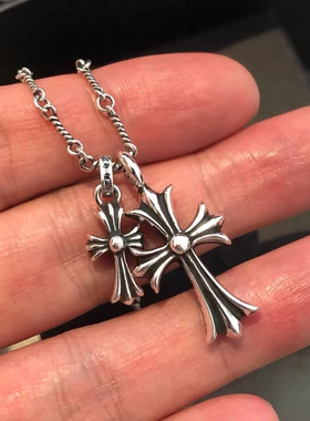 权志龙泰银彩钻双十字架麻花项链