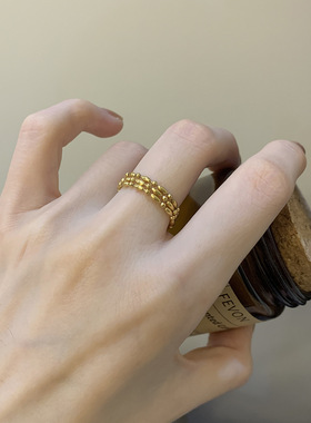 钛钢不掉色可调节多层珠珠戒指