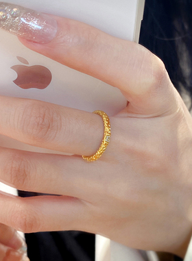 女钛钢日韩纹路锆石戒指