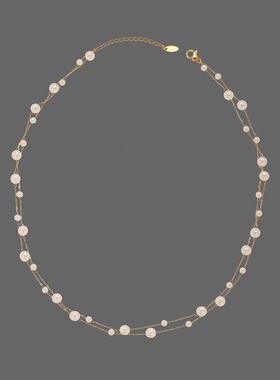 XL512 梓琦饰品 人鱼气泡珠双圈满天星珍珠锁骨链短款项链 钛钢