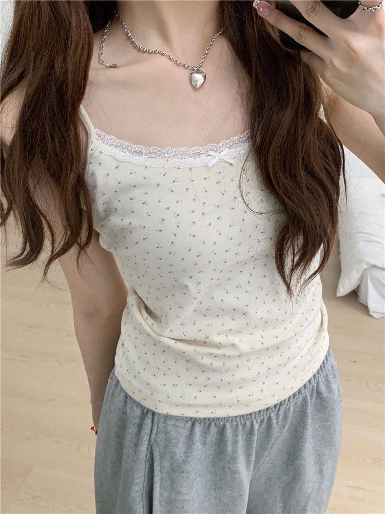 纯欲外穿蕾丝碎花吊带背心女早春修身短款bm打底内搭上衣带胸垫,淘宝优惠券,粉丝福利购,淘宝优惠卷