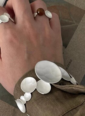 秋冬不规则烧白银手镯女新中式轻奢小众设计高级感开口手饰戒指套