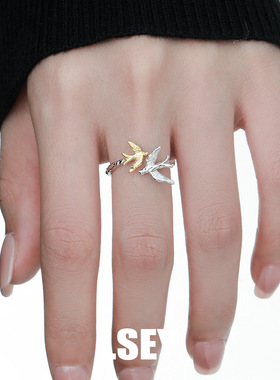 0069飞鸟小众个性ins冷淡风高级感极简百搭S925纯银前开口戒指女