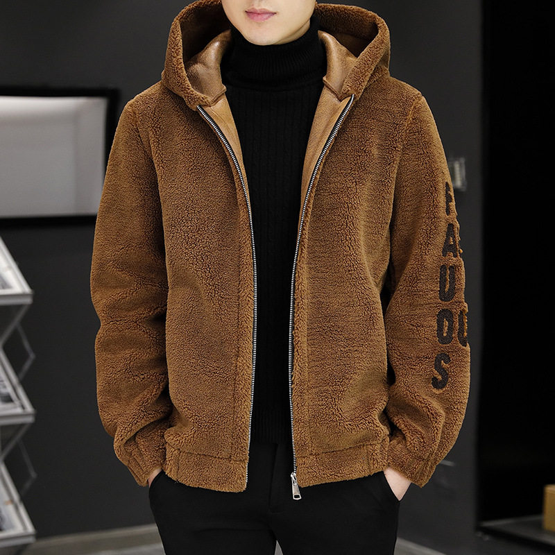 恒源祥男士供应链羊剪绒连帽毛呢夹克加绒加厚皮毛一体男装刺绣开,淘宝优惠券,粉丝福利购,淘宝优惠卷