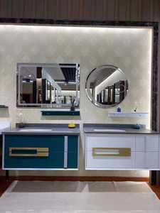 万峰石材 专业岩板浴柜 大理石人造石洗手台 自然美山水画