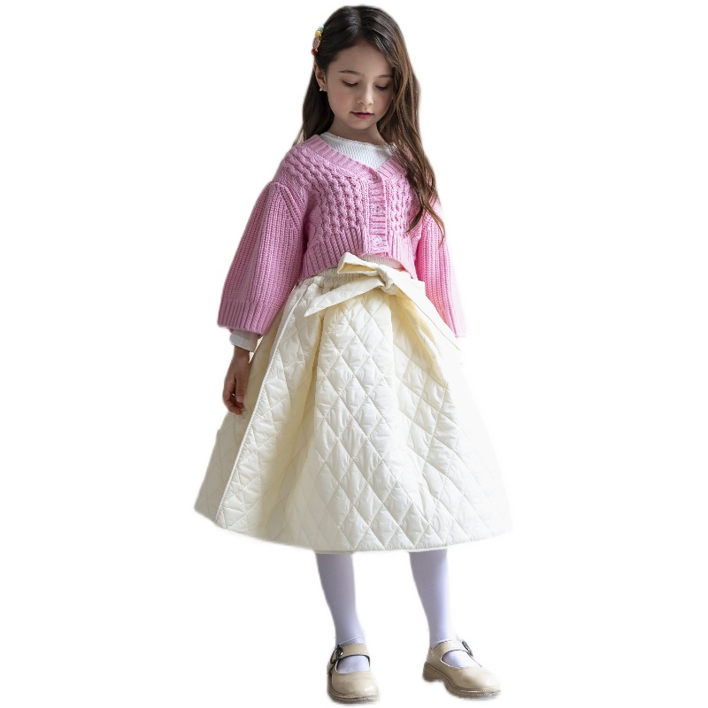 2021春秋女童粉色兔毛兔绒长袖针织单排扣纯色甜美外套洋气毛衣