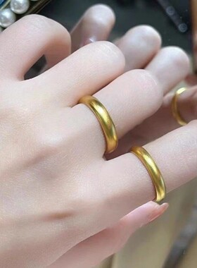 古法金包银泥鳅背戒指素圈实心闭口碎碎冰情男女侣对戒情人节礼物