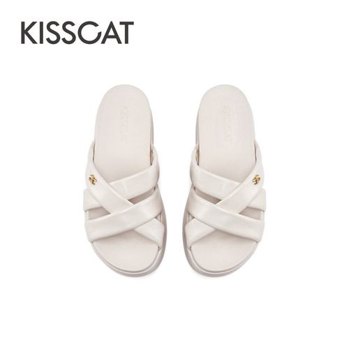 KISSCAT接吻猫秋季新款云朵软枕厚底增高凉拖度假外穿拖鞋女 - 图3