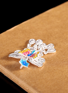 德琳居 足银999时尚复古小清新流苏蝴蝶吊坠简约个性女百搭颈饰