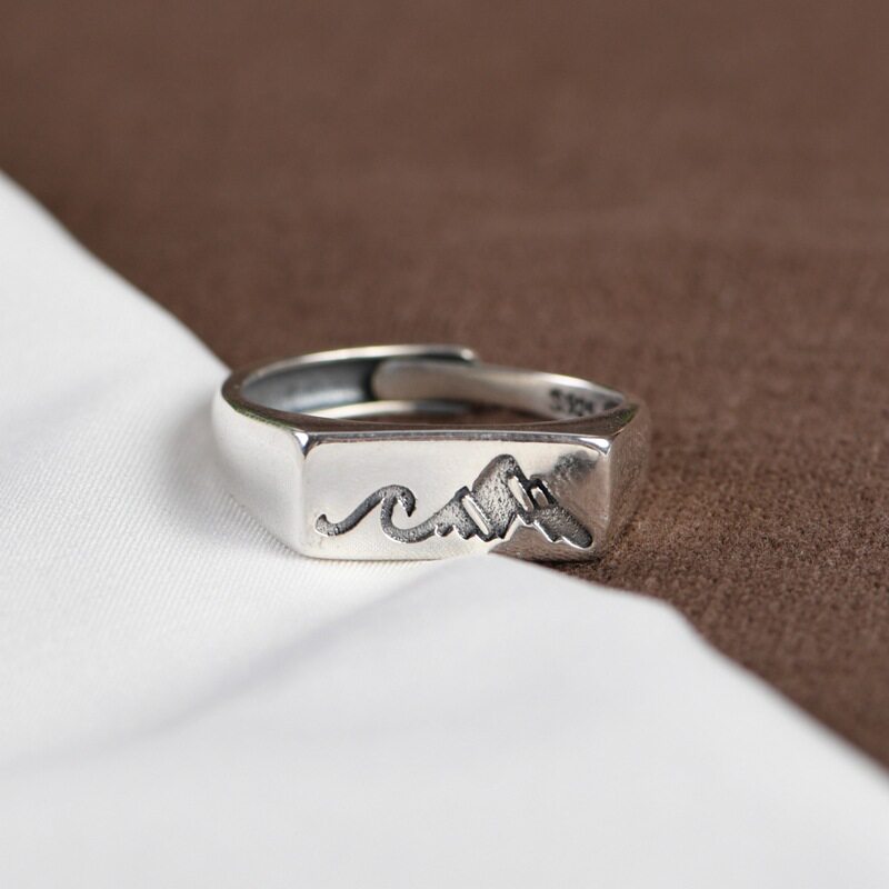 Delinju Retro Open Men's Peak Design Silver Ring Jewelry Square Plate Ring S925 Silver Ring