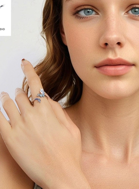 原创s925纯银蓝色飞龙开口戒指 流行个性戒指手饰品