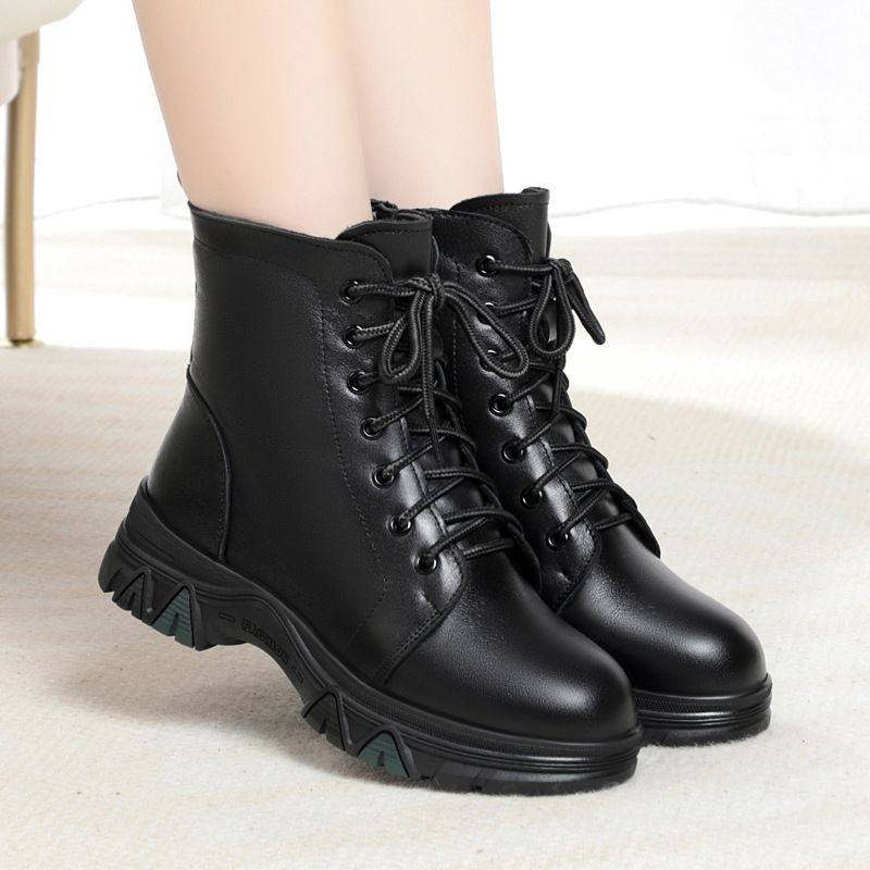 真皮短靴女式冬季百搭加绒高跟女靴粗跟女士舒适皮鞋中年妈妈棉鞋,淘宝优惠券,粉丝福利购,淘宝优惠卷