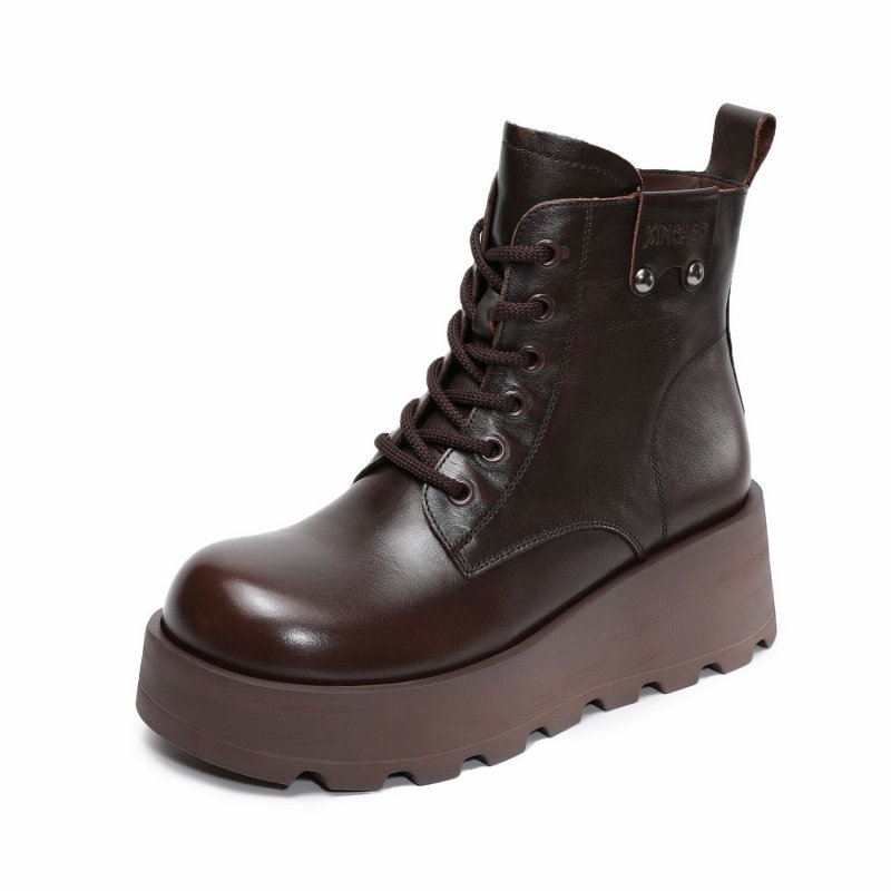 厚底马丁靴女25秋冬款英伦风圆头百搭真皮短靴松糕系带牛皮单靴子,淘宝优惠券,粉丝福利购,淘宝优惠卷