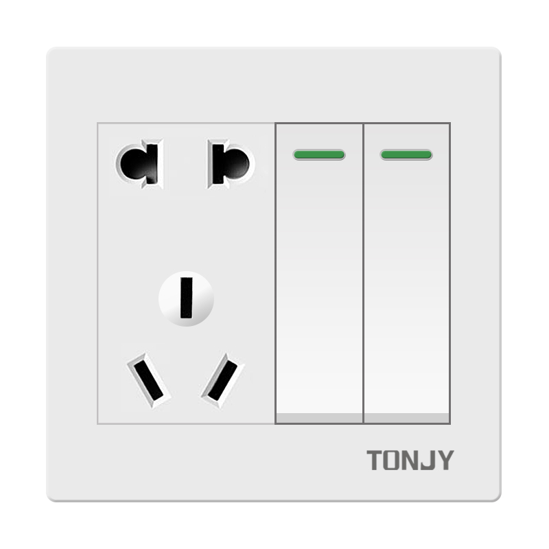 86型二开五孔插座暗装家用2开5孔双控双联带灯开关二三插面板白色-图3