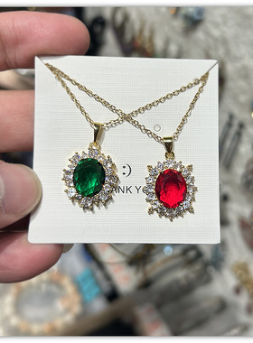 轻奢水钻花窗红宝石锁骨链