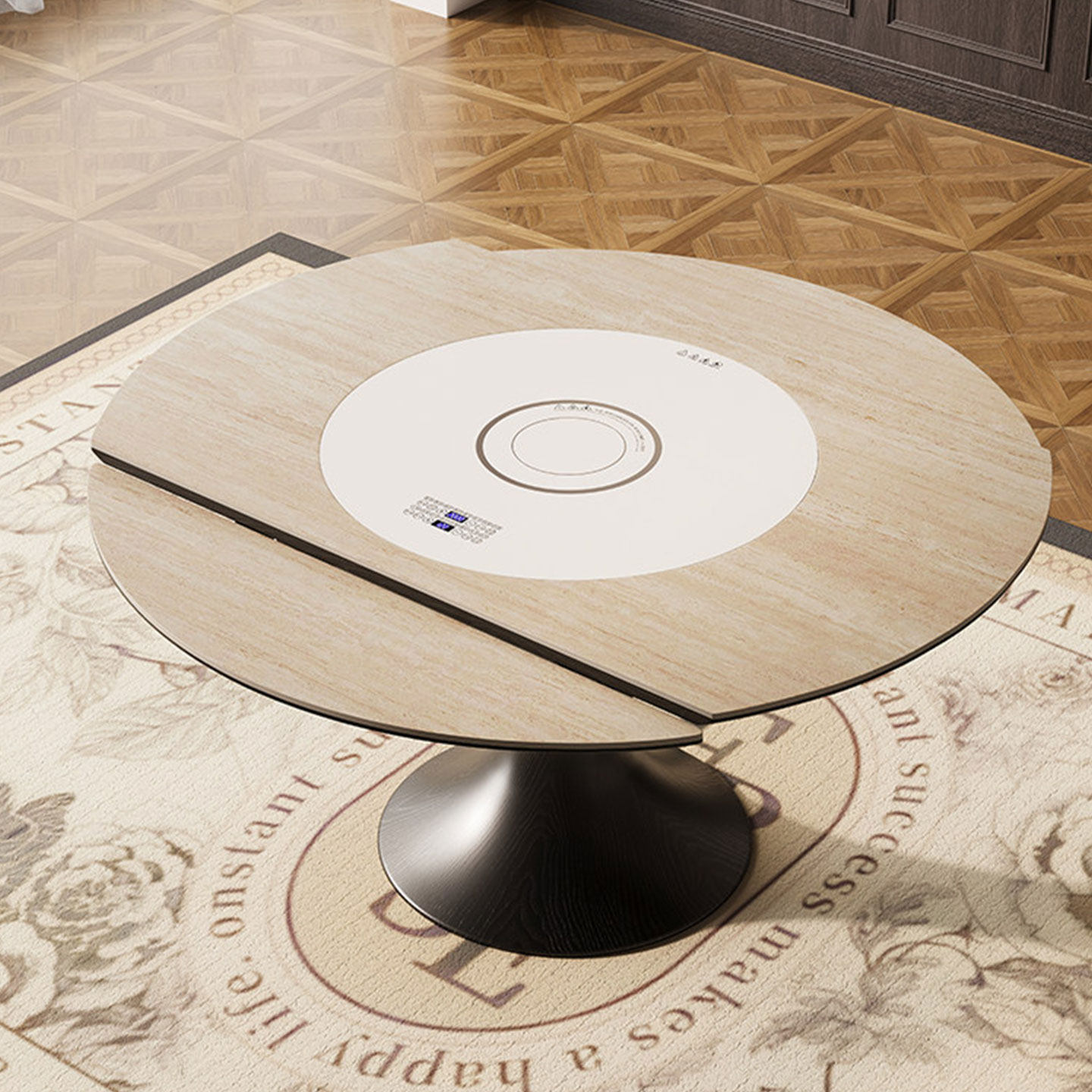 洞石岩板岛台餐桌一体伸缩极简多功能带水槽电磁炉暖菜板实木饭桌,淘宝优惠券,粉丝福利购,淘宝优惠卷