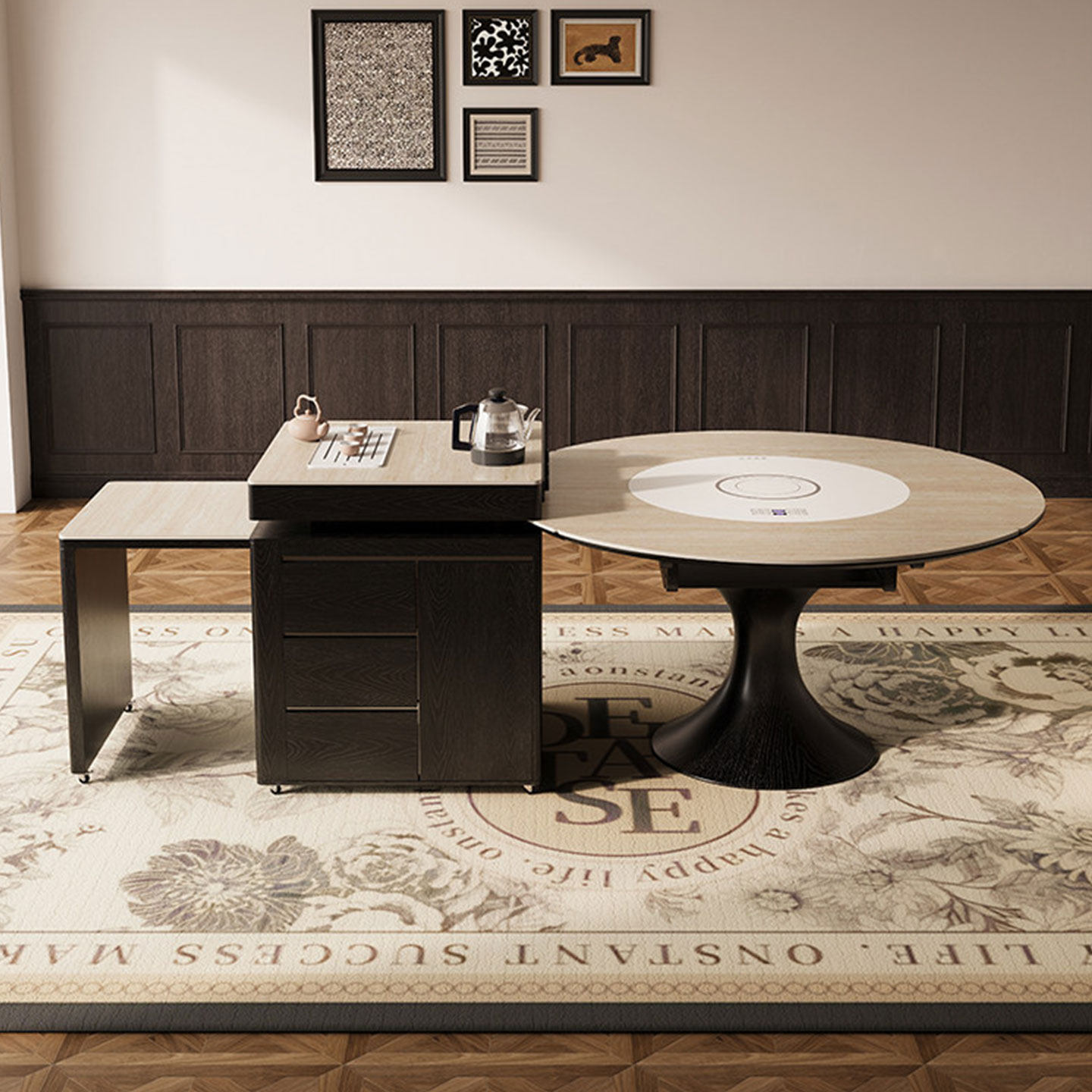 洞石岩板岛台餐桌一体伸缩极简多功能带水槽电磁炉暖菜板实木饭桌,淘宝优惠券,粉丝福利购,淘宝优惠卷