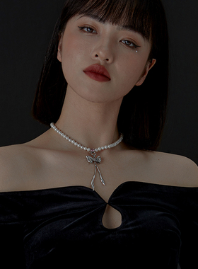 野月亮天然珍珠项链女金属