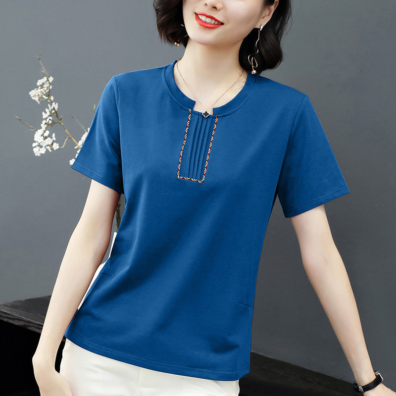 中年妇女夏装纯棉百搭秋衣短袖t恤 木韩T恤