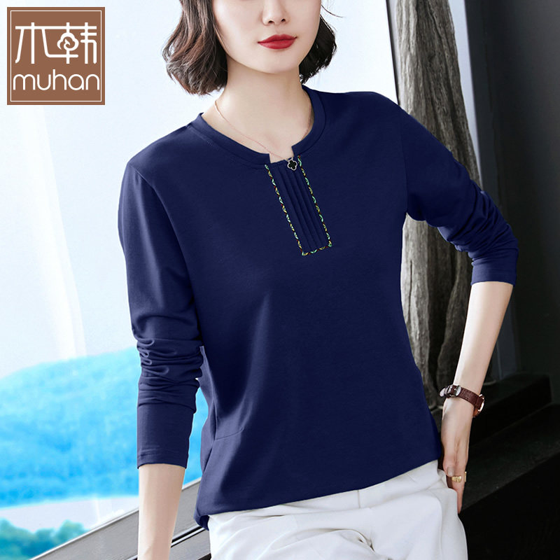 中年妇女夏装纯棉百搭秋衣短袖t恤 木韩T恤