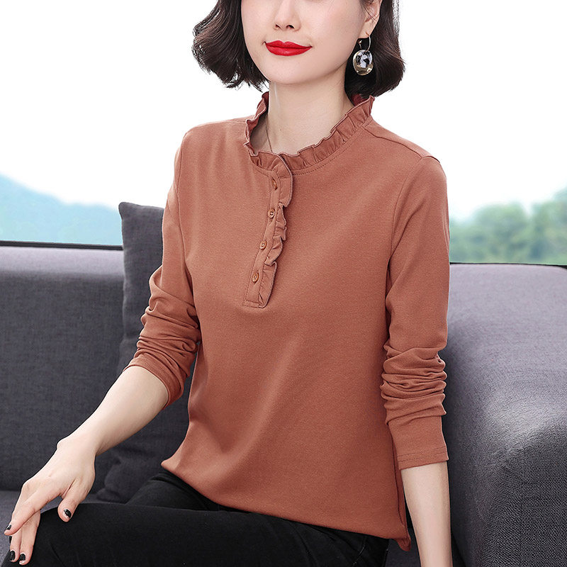 中年秋装纯棉长袖宽松秋衣 木韩T恤