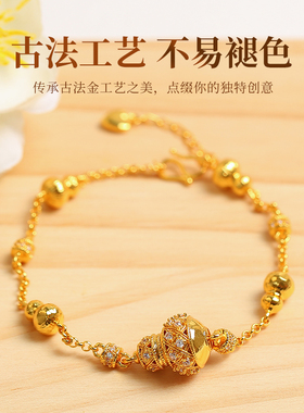 越南沙金镶钻葫芦福禄手链女