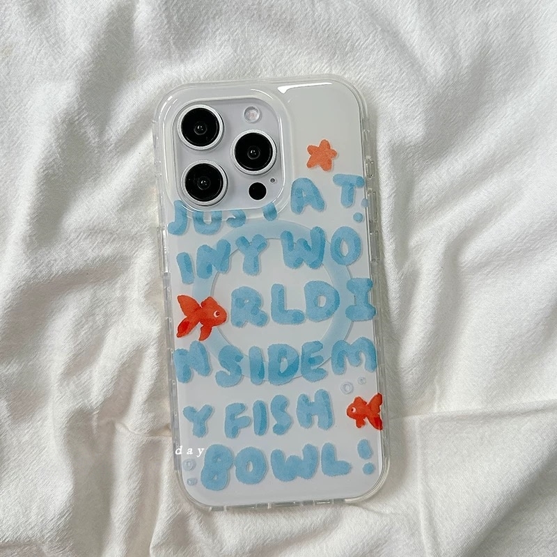 趣味涂鸦英文金鱼磁吸支架适用A6/OPPO Reno15/FindX9/X8S/14/12/13手机壳A98/A6pro新款K13/A2/A79防摔A3/56 - 图0