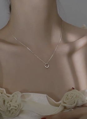 s925纯银项链女款小众轻奢几何闪钻方形锁骨链