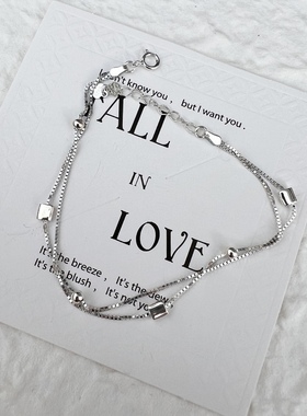 猫蛰s925纯银手链女生日ins小众设计感甜美简约双层方块闺蜜礼物