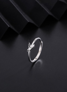 易烊千玺同款s999纯银千纸鹤戒指女时尚ins轻奢食指戒优雅开口戒