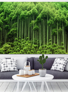 绿色大自然森林风景画树林树木墙贴护眼壁画竹子茂盛客厅卧室装饰