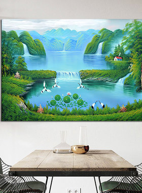 八方聚财风水画青山绿水客厅卧室自粘画流水生财电视背景墙装饰画