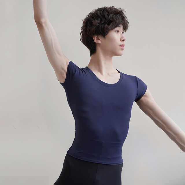 Louis XIV Ballet Dance Short Tight Men's Top Round Neck Short Sleeve Slim T-shirt Adult Practice Exam