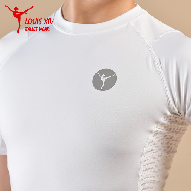 Louis XIV ballet dance t-shirt men's short-sleeved slim training suit black top basic training round neck tight body suit