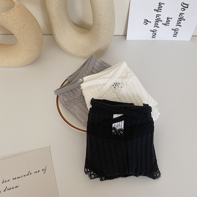 XIAOMiWU 交叉欧美深V纯棉三角裤性感蕾丝边螺纹面料低腰女内裤,淘宝优惠券,粉丝福利购,淘宝优惠卷