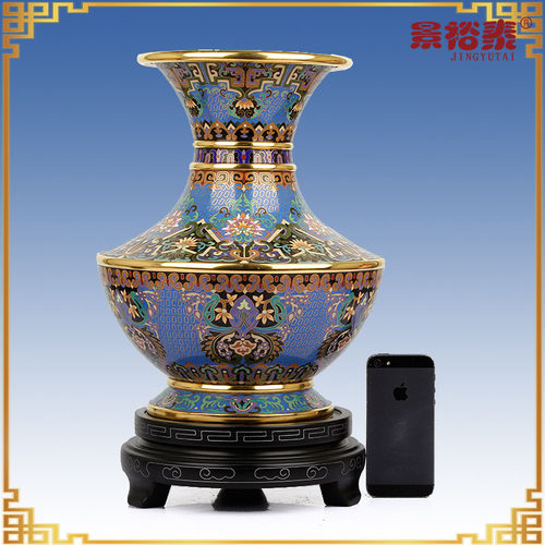 12寸景泰蓝花瓶盖碗尊中式客厅家居装饰品乔迁摆件张向东作品 - 图0
