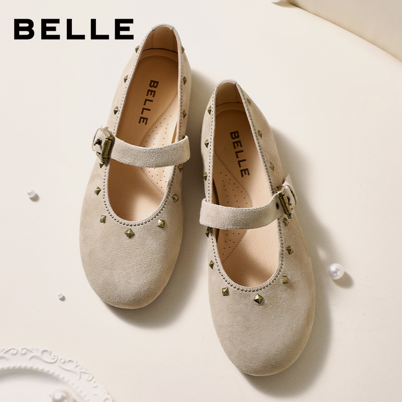 百丽复古时尚铆钉玛丽珍鞋女秋季新款轻便薄底浅口单鞋WP022CQ5,淘宝优惠券,粉丝福利购,淘宝优惠卷