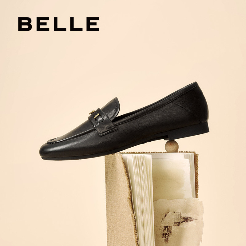 百丽羊皮英伦风乐福小皮鞋女新款软平底豆豆深口单鞋子E3C1DCA5,淘宝优惠券,粉丝福利购,淘宝优惠卷