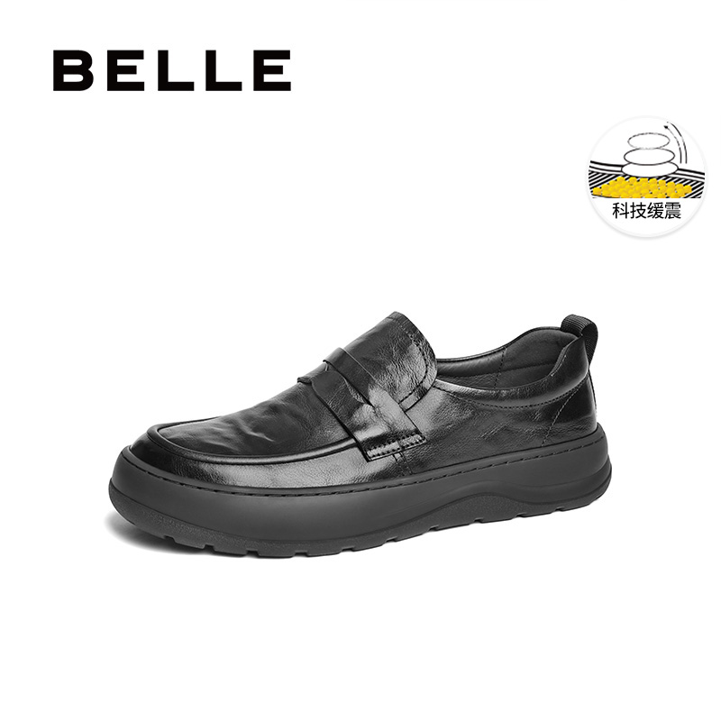 百丽男鞋一脚蹬商务鞋2025春新牛皮革爸爸鞋套脚休闲皮鞋A1842AM5 - 图0