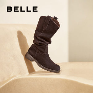 百丽西部牛仔靴女靴子冬季新款长筒靴堆堆靴时装靴高长靴D2L1DDG4