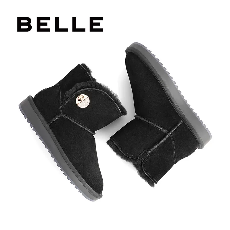 Belle Snow Boots женские зимние новые покупки стиль Нубук кожаные повседневные утепленные обувь V9U1DDD0