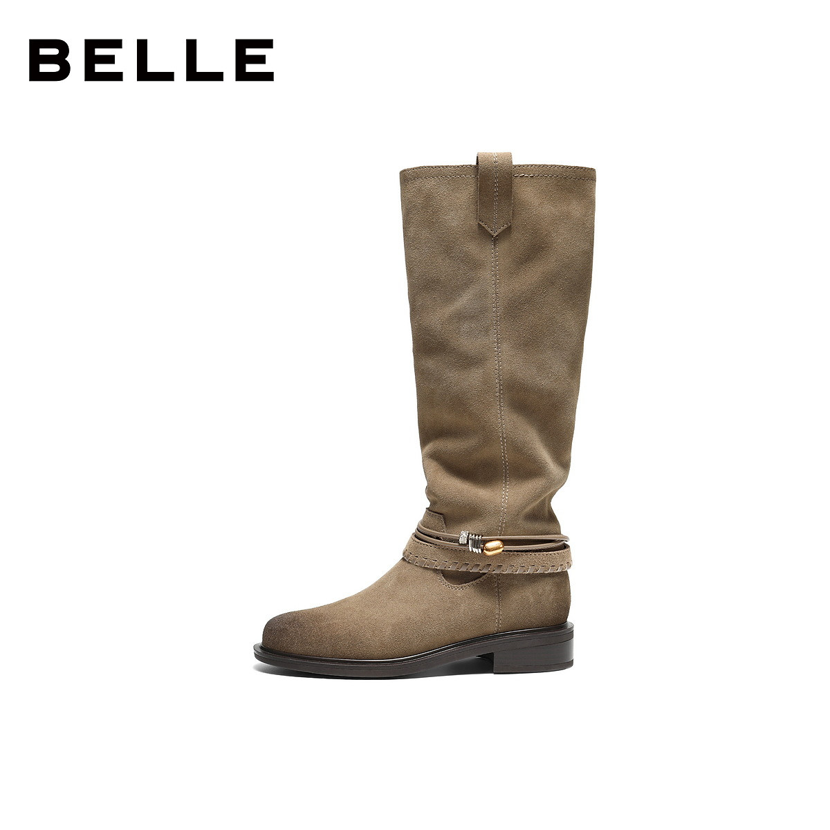 百丽女鞋复古堆堆靴西部靴女冬季新款巴恩风高长筒靴子F2S1DDG5,淘宝优惠券,粉丝福利购,淘宝优惠卷